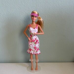 1999 Mattel Barbie Floral Dress with Pink Visor Articulated Knees